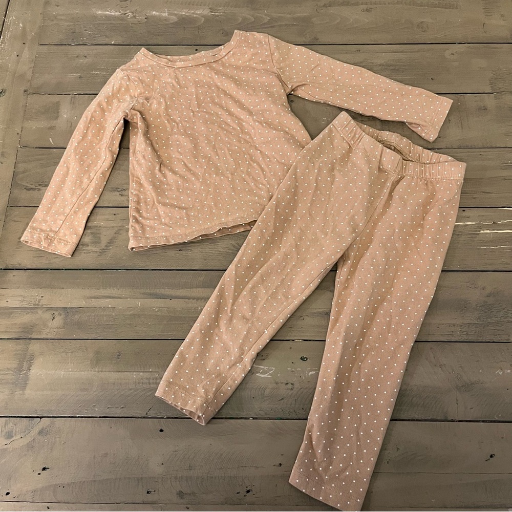 2T Gap 2pc tan polka dot organic cotton set